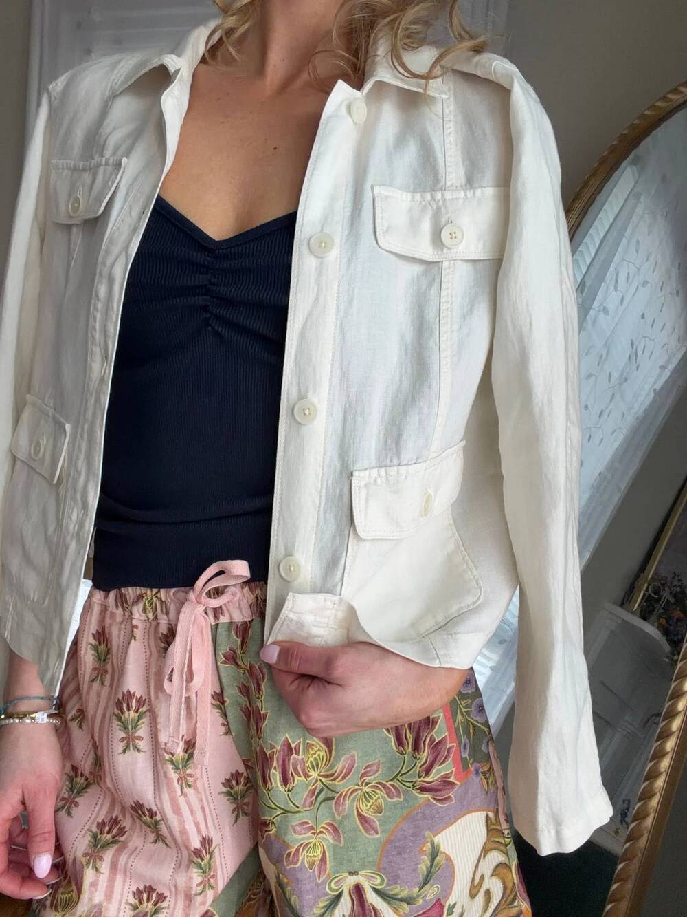 NEW MICHAEL STARS nash linen blend lady like jacket in parchment